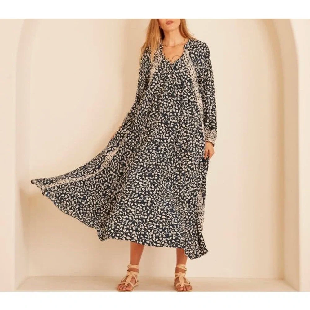 NATALIE MARTIN Fiore Short Dress Womens Small Pomegranate Blue Floral Print - Picture 3 of 16